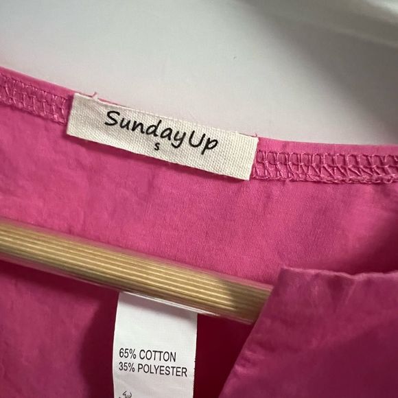 **SOLD** Sunday Up bright pink tiered v-neck dress with frill. - Picture 7 of 7